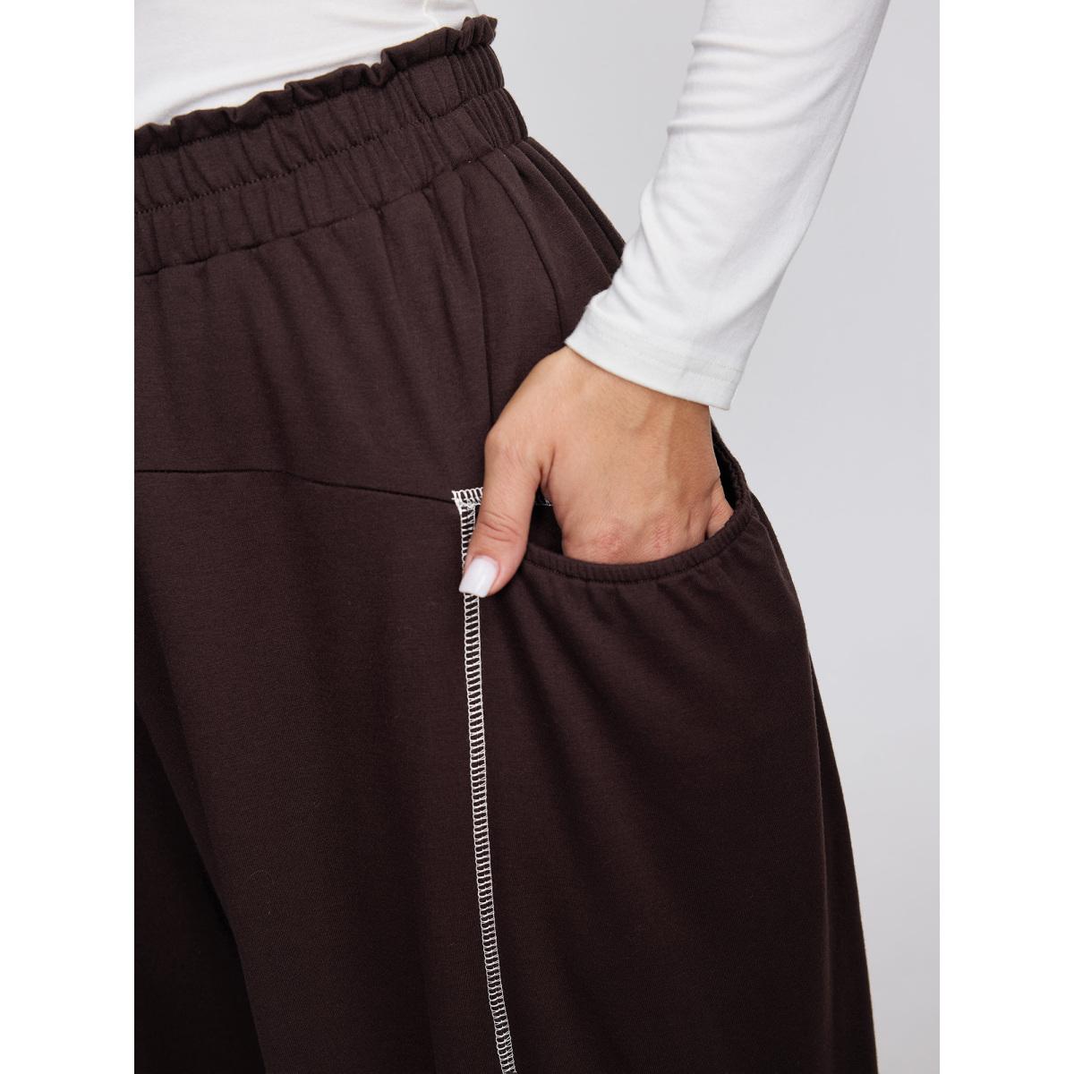 Plus Size Supersoft Color Contrast Edges Pockets Pants Women DarkBrown Leisure Jogger Mid Rise Casual Pants BloomChic 28/5X Product Image