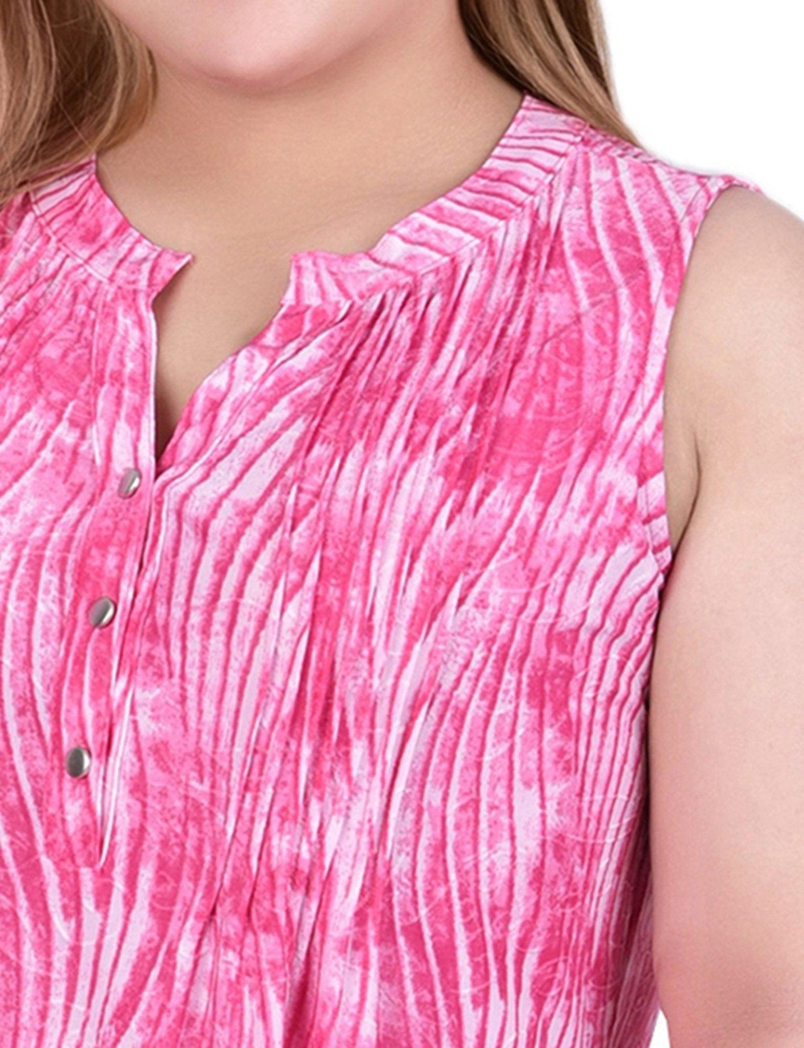Fuschia Swirlbreeze Sleeveless Jacquard Y Neck Top - Plus Product Image