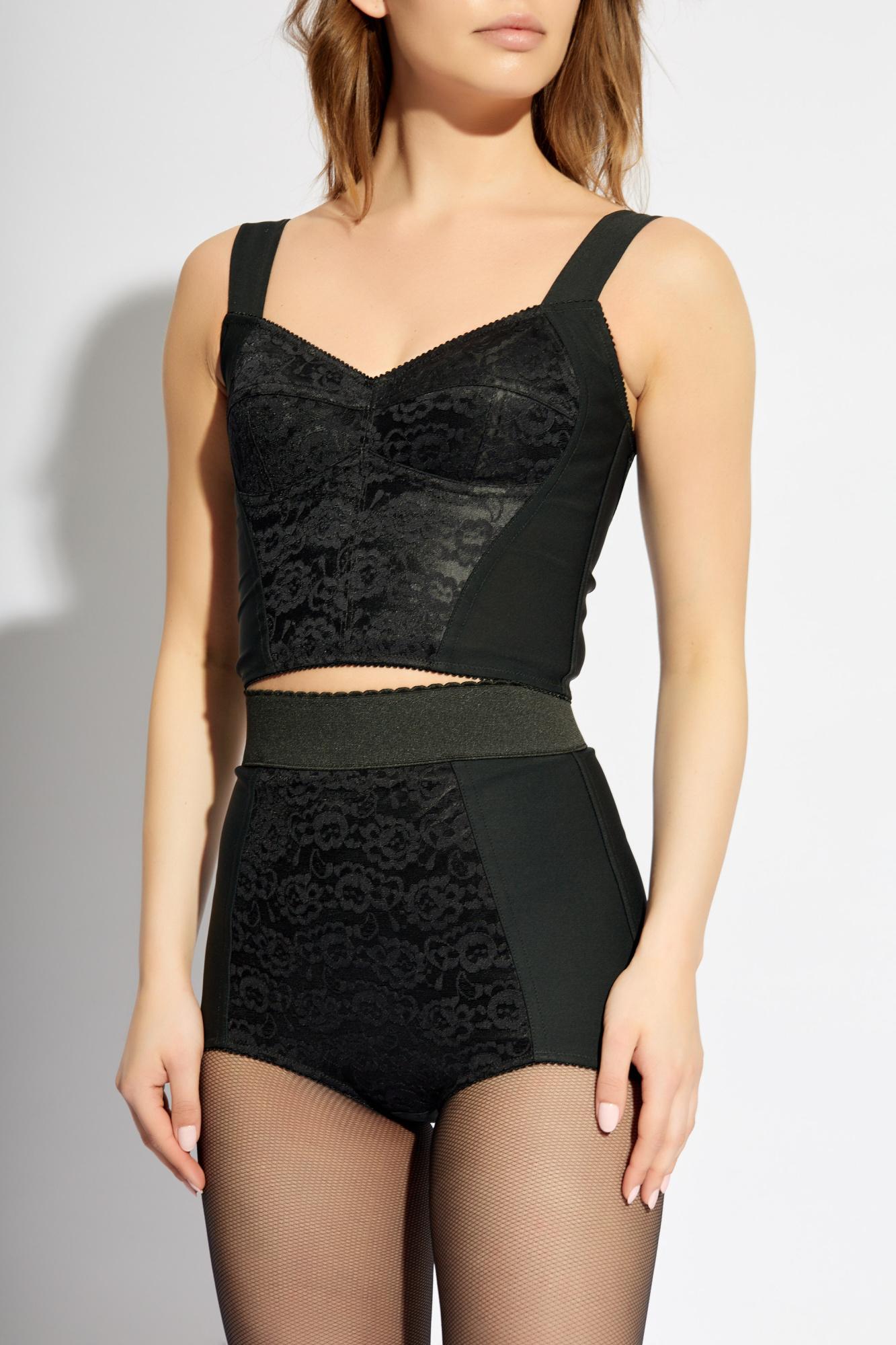 DOLCE & GABBANA Jacquard And Lace Sheath Corsetry Bustier In Black Product Image
