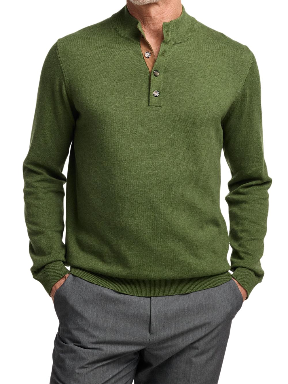 Supima Cotton Four Button Mock Neck Sweater - Olive Product Image