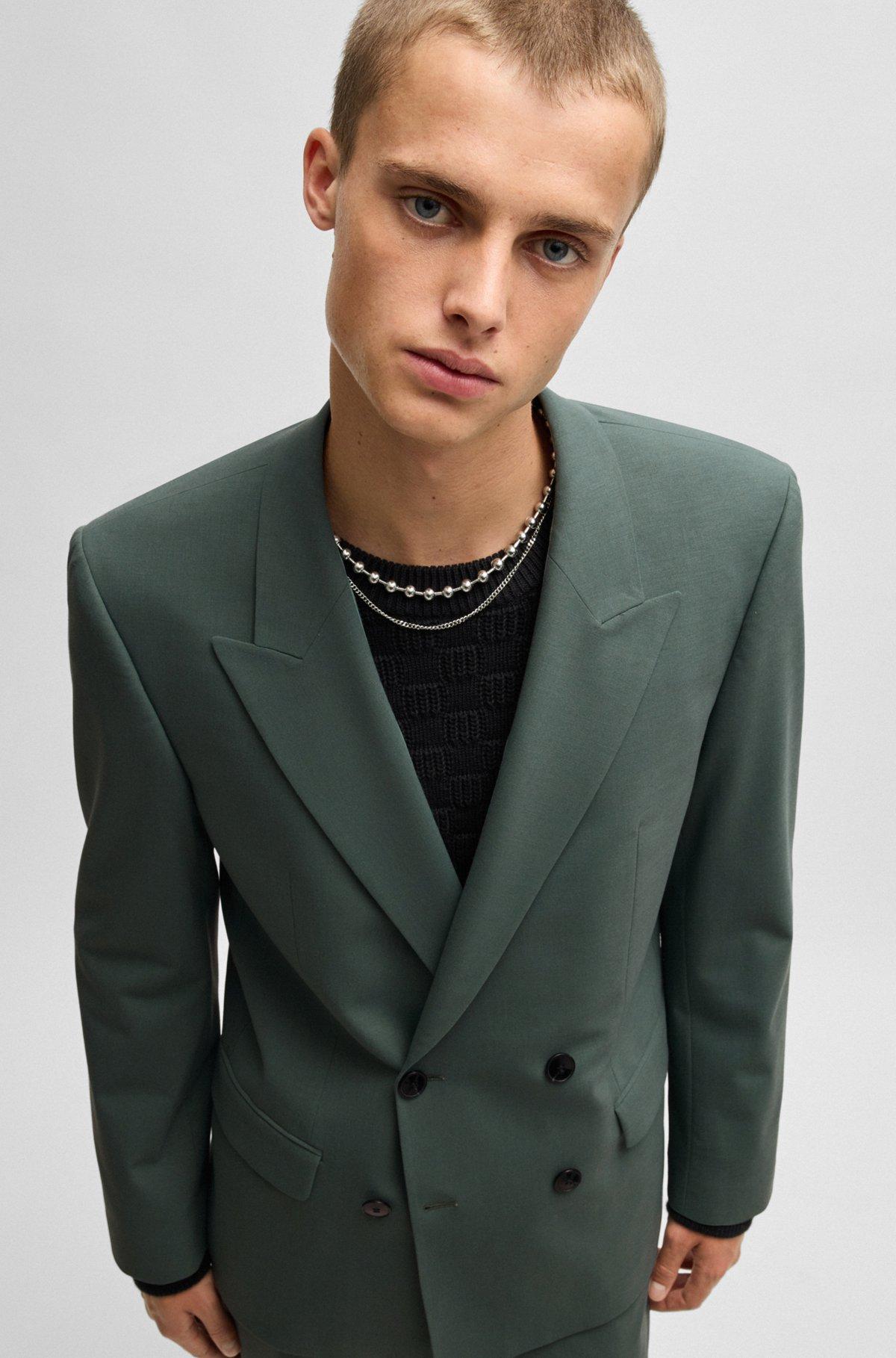 HUGO - Slim-fit jacket in wool stretch poplin - Light Green Product Image