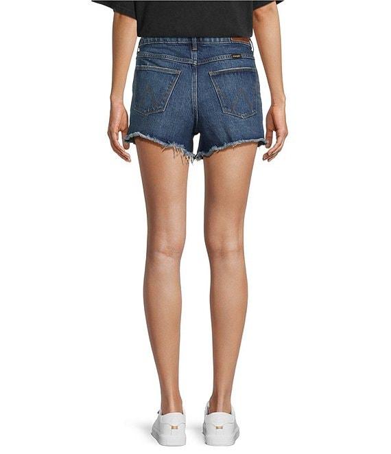 Wrangler® Mid Rise Vintage Inspired Frayed Hem Denim Shorts Product Image