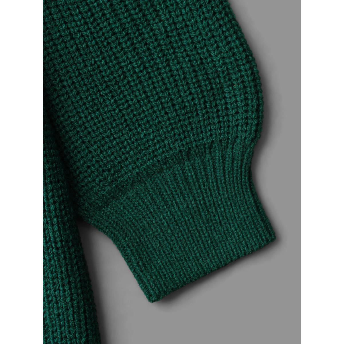 Plus Size Raglan Sleeve Textured Button Detailing Dress DarkGreen Women Elegant Bodycon Long Sleeve Everyday Sweater Dresses BloomChic 28/5X Product Image