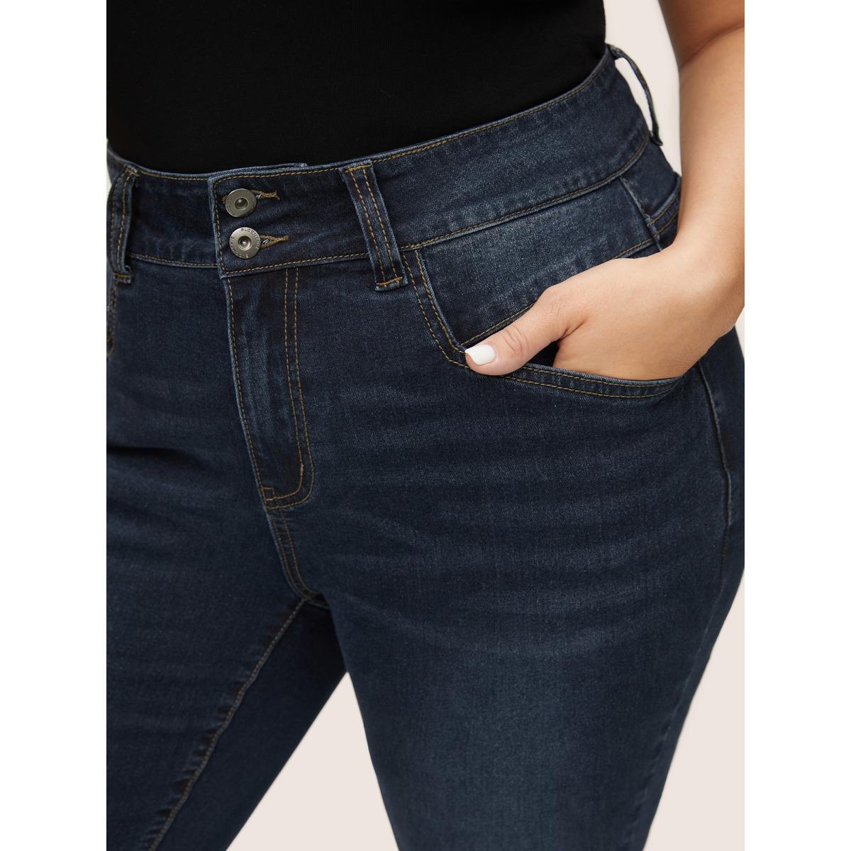 Plus Size Skinny Stitch Full Length Jeans Women Indigo Casual Plain Plain High stretch Pocket Jeans BloomChic 14/1X Product Image