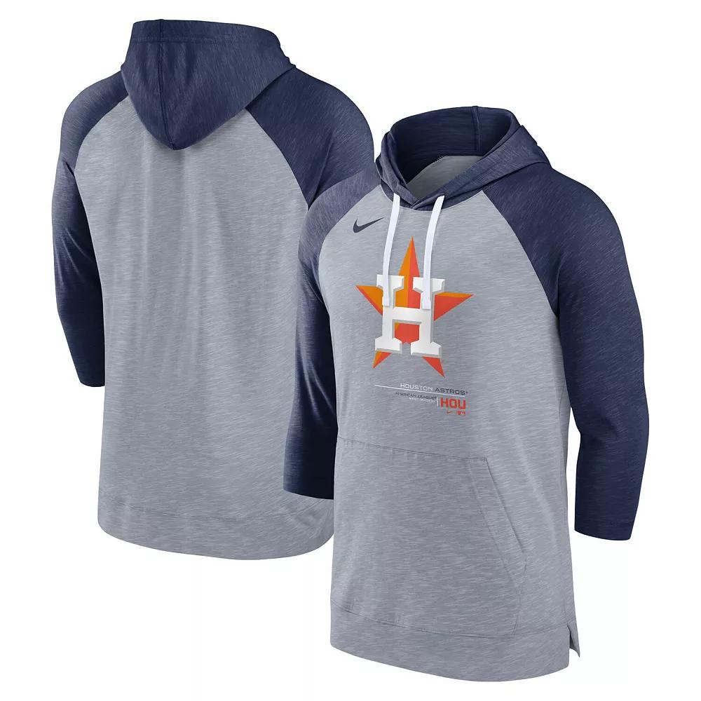 Mens Nike Heather Gray/Heather Navy Houston Astros Baseball Raglan 3/4-Sleeve Pullover Hoodie Product Image