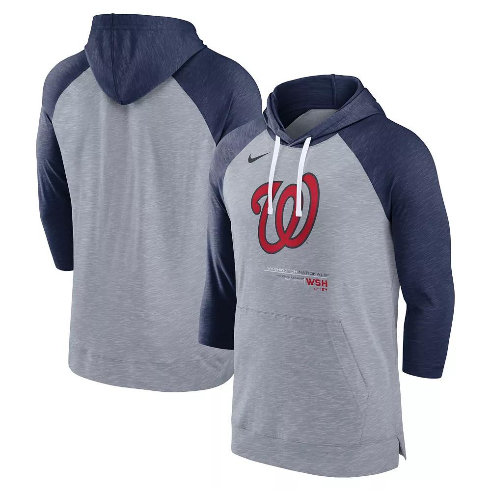 Men's Nike Heather Gray/Heather Navy Milwaukee Brewers Baseball Raglan 3/4-Sleeve Pullover Hoodie, Size: Small, Grey Product Image