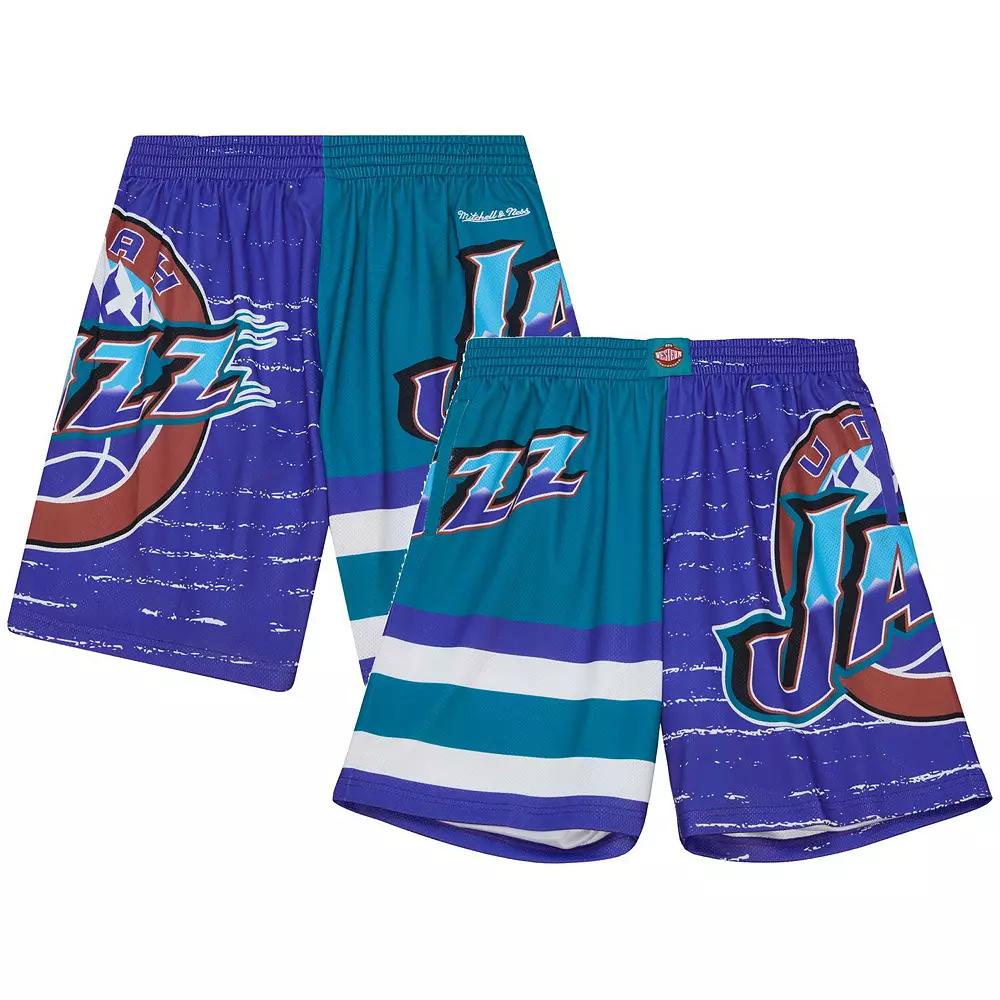 Men's Mitchell & Ness Purple/Turquoise Utah Jazz Jumbotron 3.0 Shorts,  Product Image
