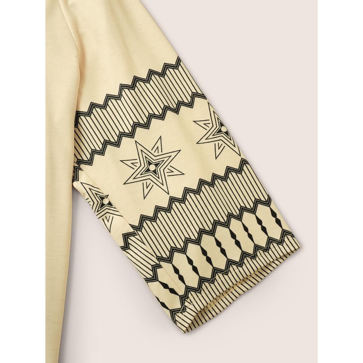 Plus Size Geometric Hooded Raglan Sleeve Sweatshirt Women Champagne Resort Non Hooded Vacation Sweatshirts BloomChic 30/6X Product Image