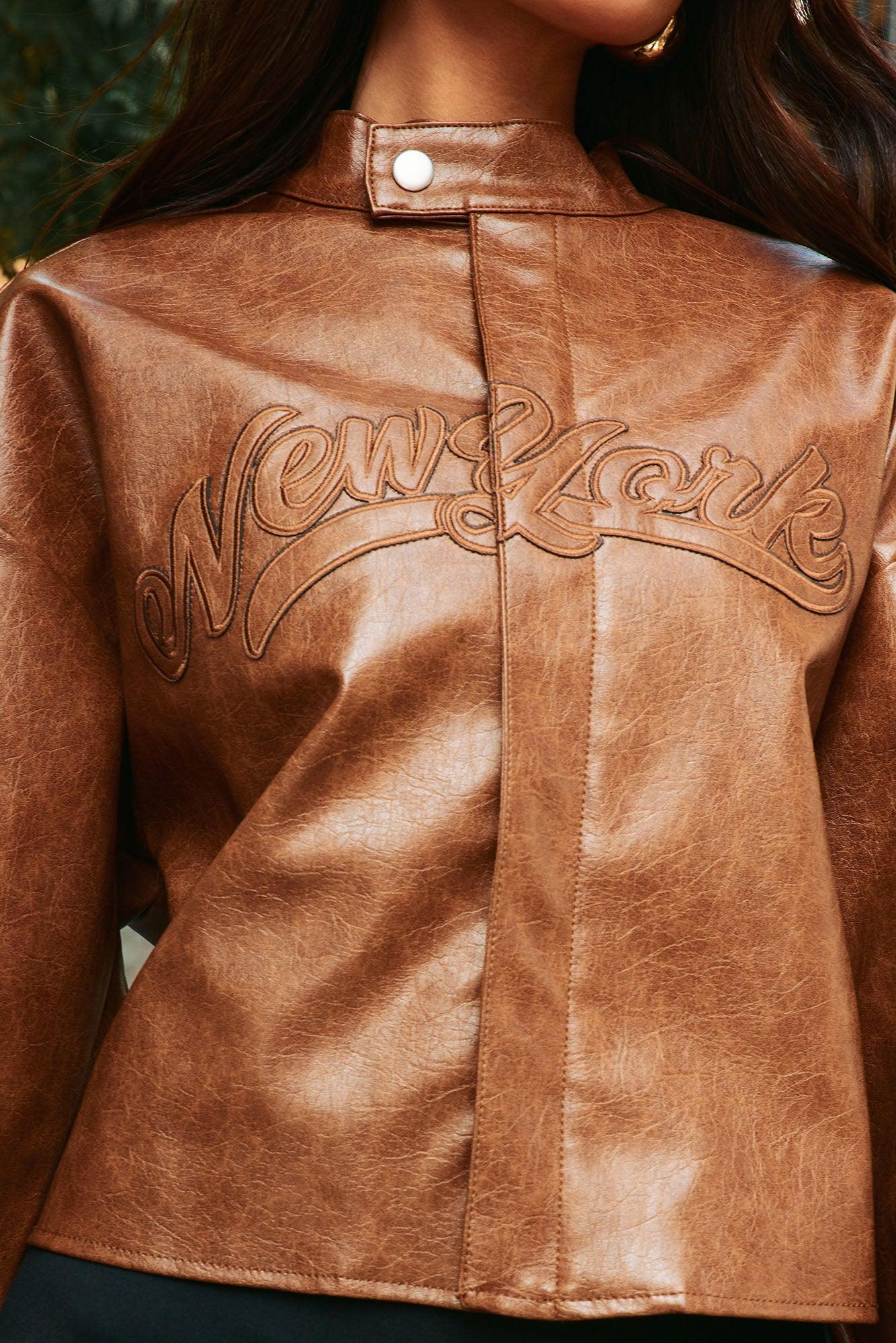 Around The City Faux Leather Jacket - Brown Female Product Image