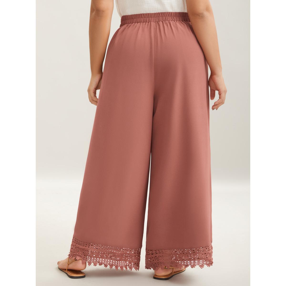 Plus Size Lace Hem Wide-Leg Pocket Pants Women Russet Leisure Wide Leg Mid Rise Casual Pants BloomChic 30/6X Product Image