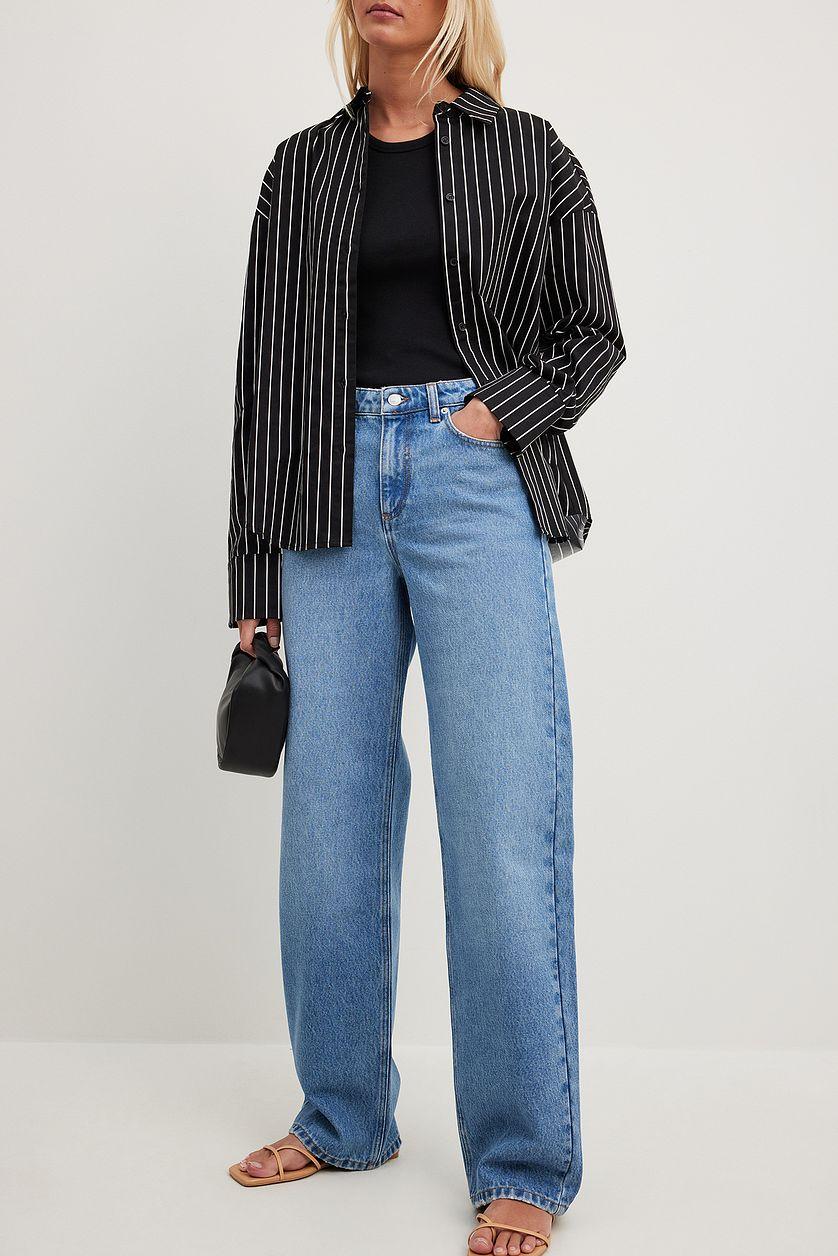 Straight Mid Waist Jeans Black Product Image