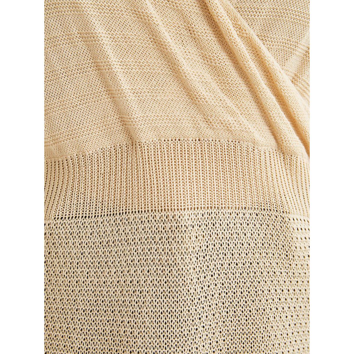 Plus Size Plain Dolman Sleeve Wrap Knit Top Champagne Women Casual Short sleeve V-neck Dailywear Pullovers BloomChic 14-16/1X Product Image