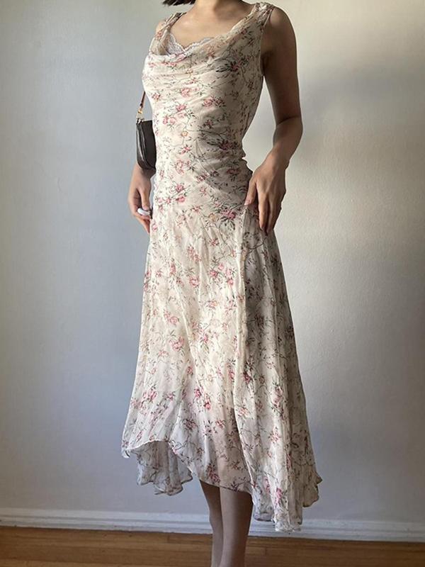 Floral Irregular Holiday Style Maxi Dress Product Image