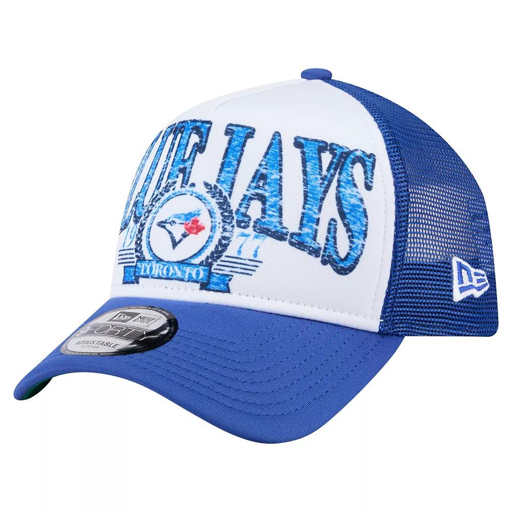 Men's New Era White/Royal Toronto Blue Jays Distressed 9FORTY A-Frame Adjustable Trucker Hat, Jay White Product Image
