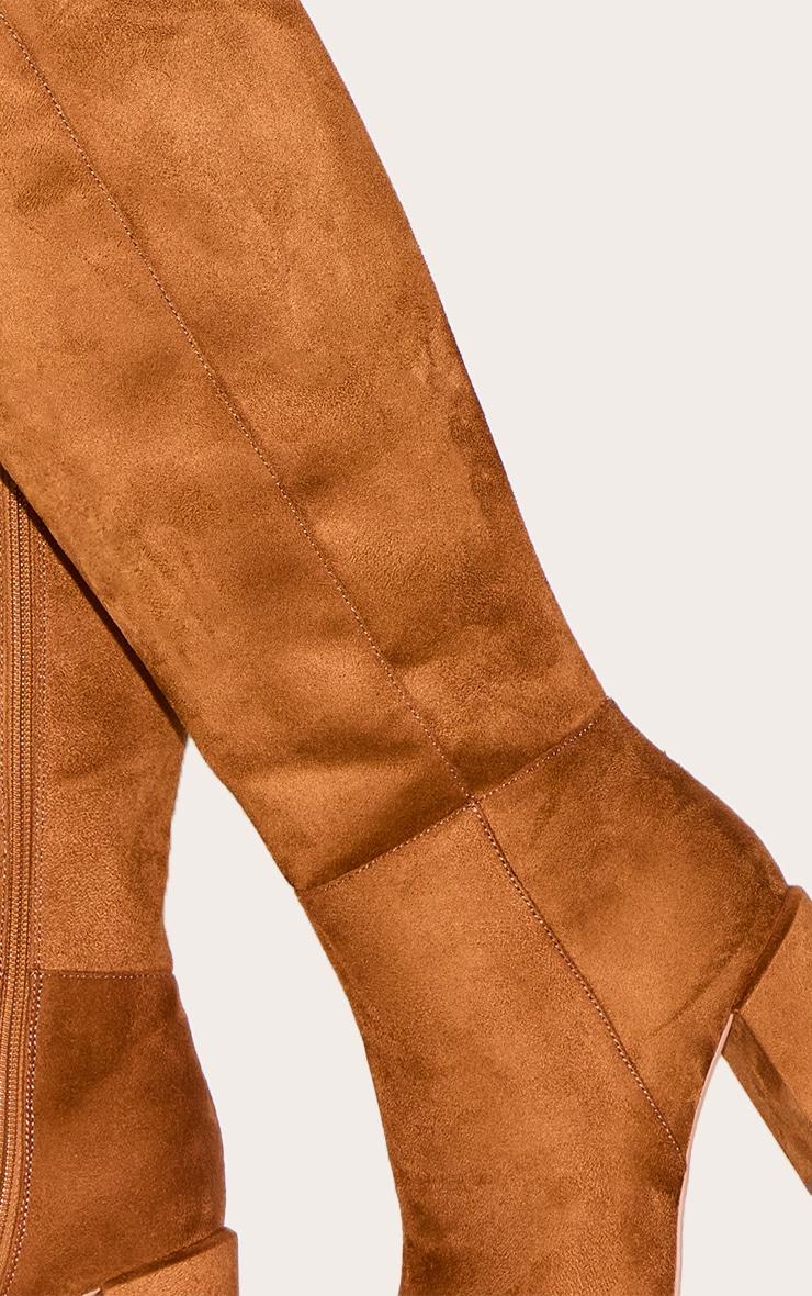 Tan Faux Suede Wide Fit Round Toe Block Heel Knee High Boots Product Image