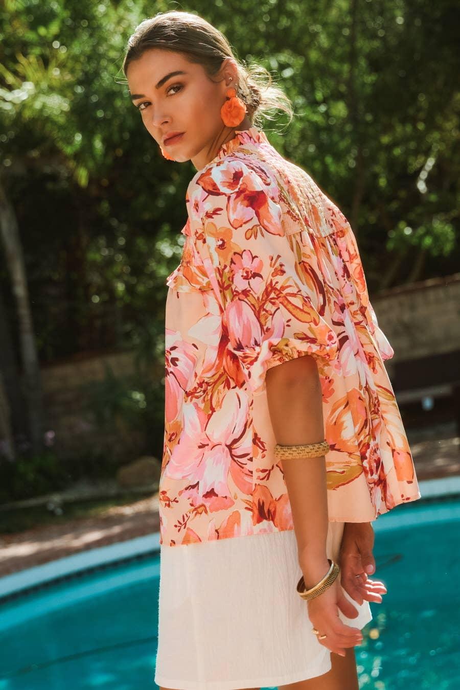 Floral Bubble Sleeve Blouse Product Image