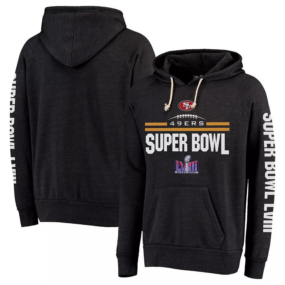 Men's Majestic Threads  Heather Black San Francisco 49ers Super Bowl LVIII Tri-Blend Pullover Hoodie, Size: XL Product Image