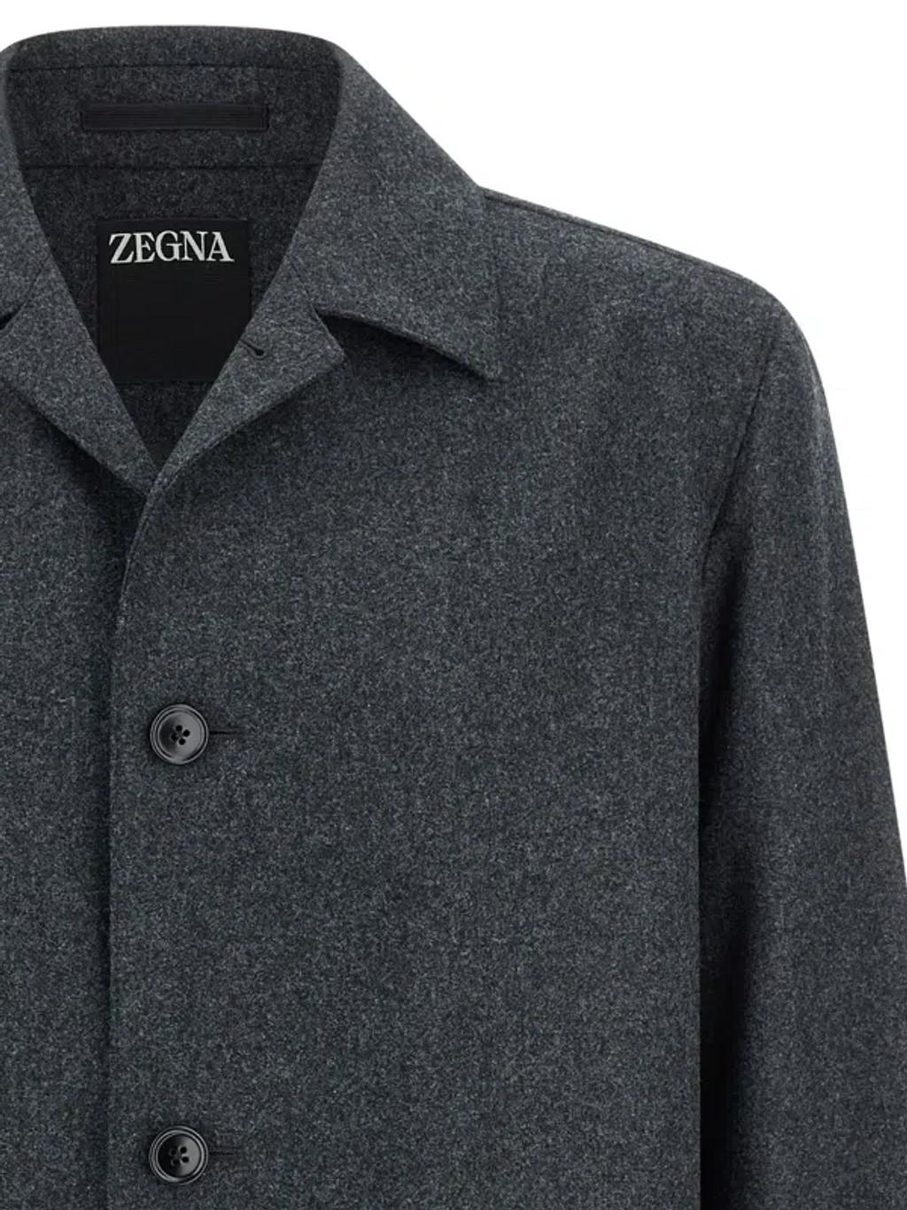 ZEGNA Wool Jacket Featuring Long Sleeves And Pockets In Blue Product Image