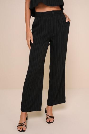 Coolest Allure Black Textured High-Rise Wide-Leg Pants Product Image