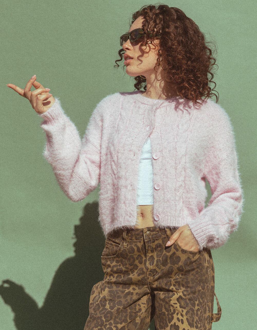 RSQ Womens Cable Fuzzy Cardigan - CREAM Product Image