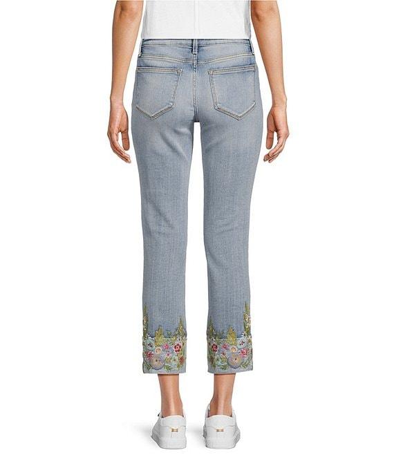Driftwood Colette Stretch Denim Floral Embroidered Cuffed Cropped Straight Leg Jeans Product Image