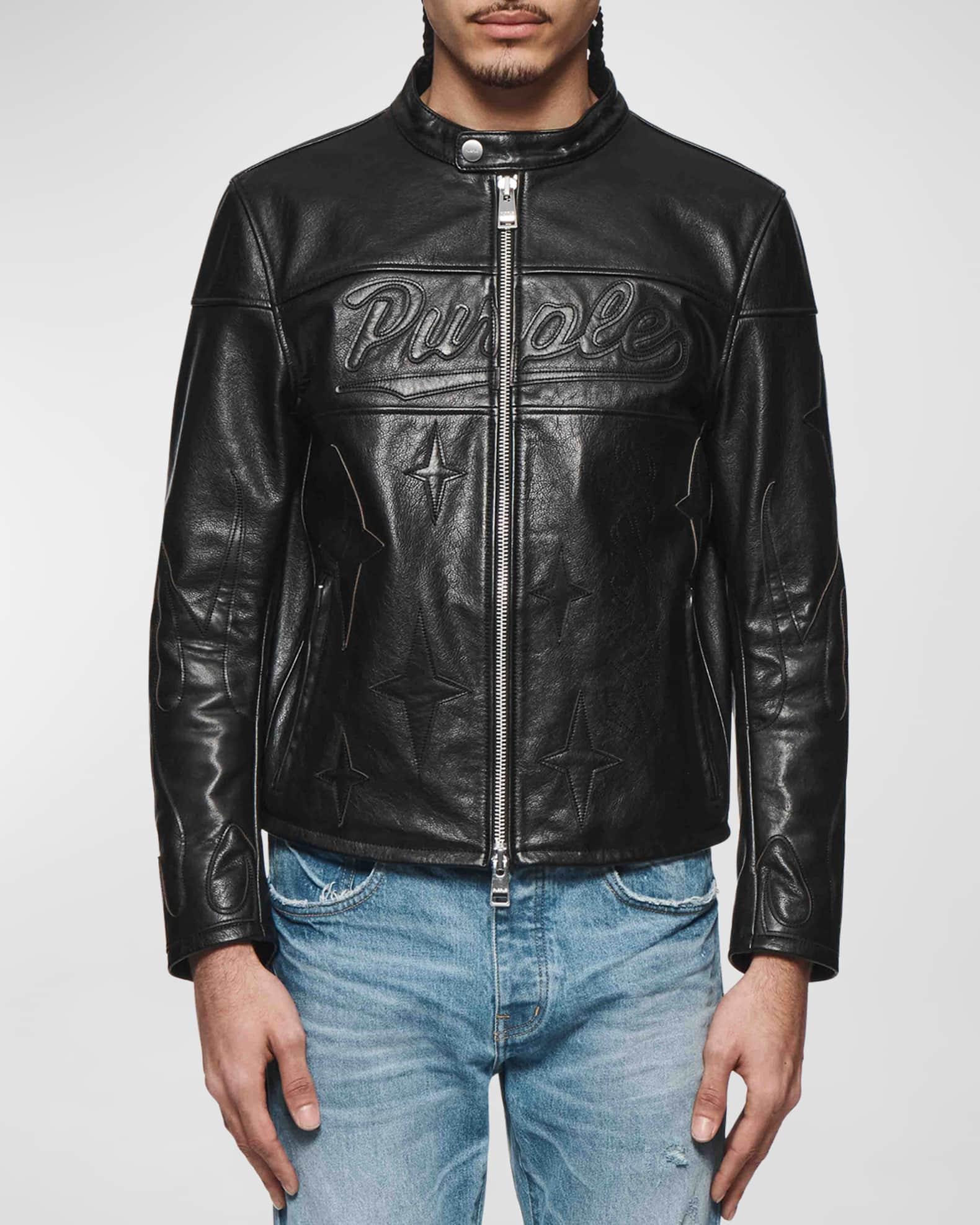 Mens Leather Zip Moto Jacket Product Image