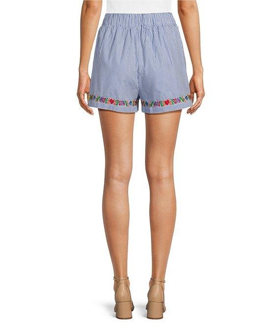 J.Marie Tristen Embroidered Striped Pull-On Coordinating Shorts Product Image