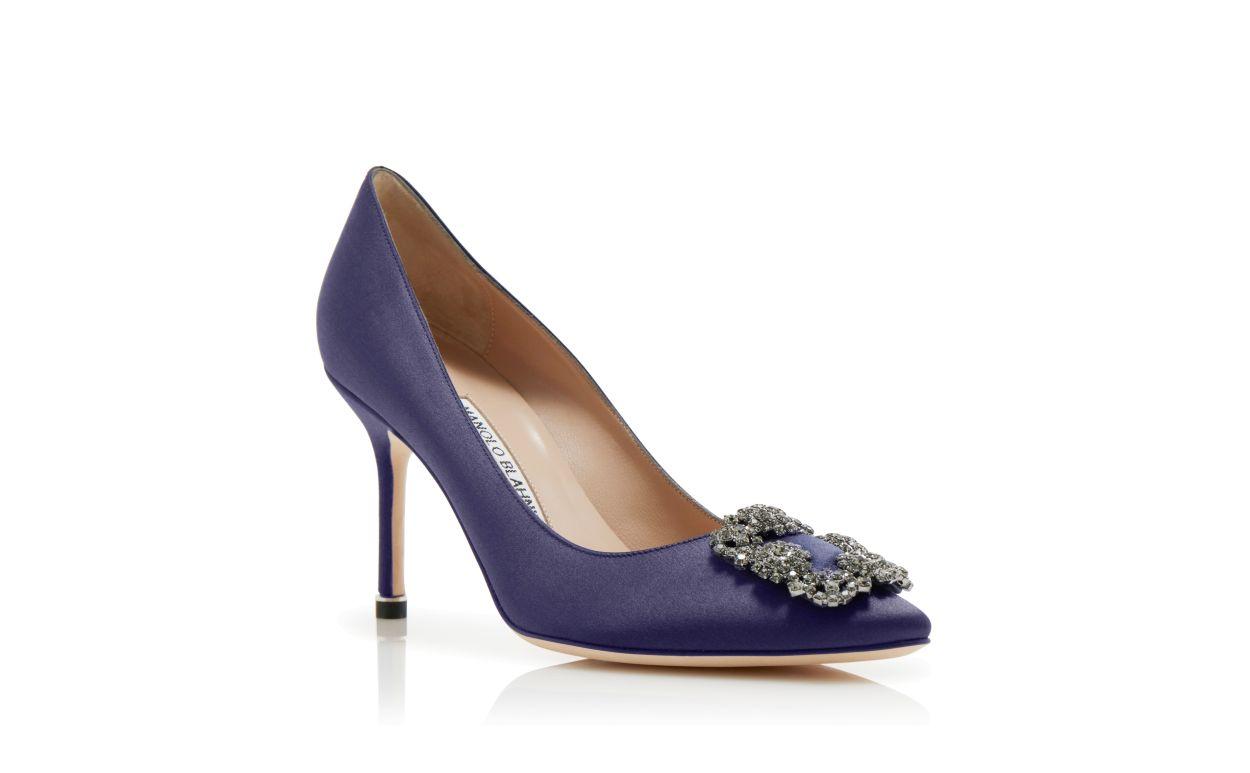 HANGISI 90 Navy Blue Satin Jewel Buckle Pumps Product Image