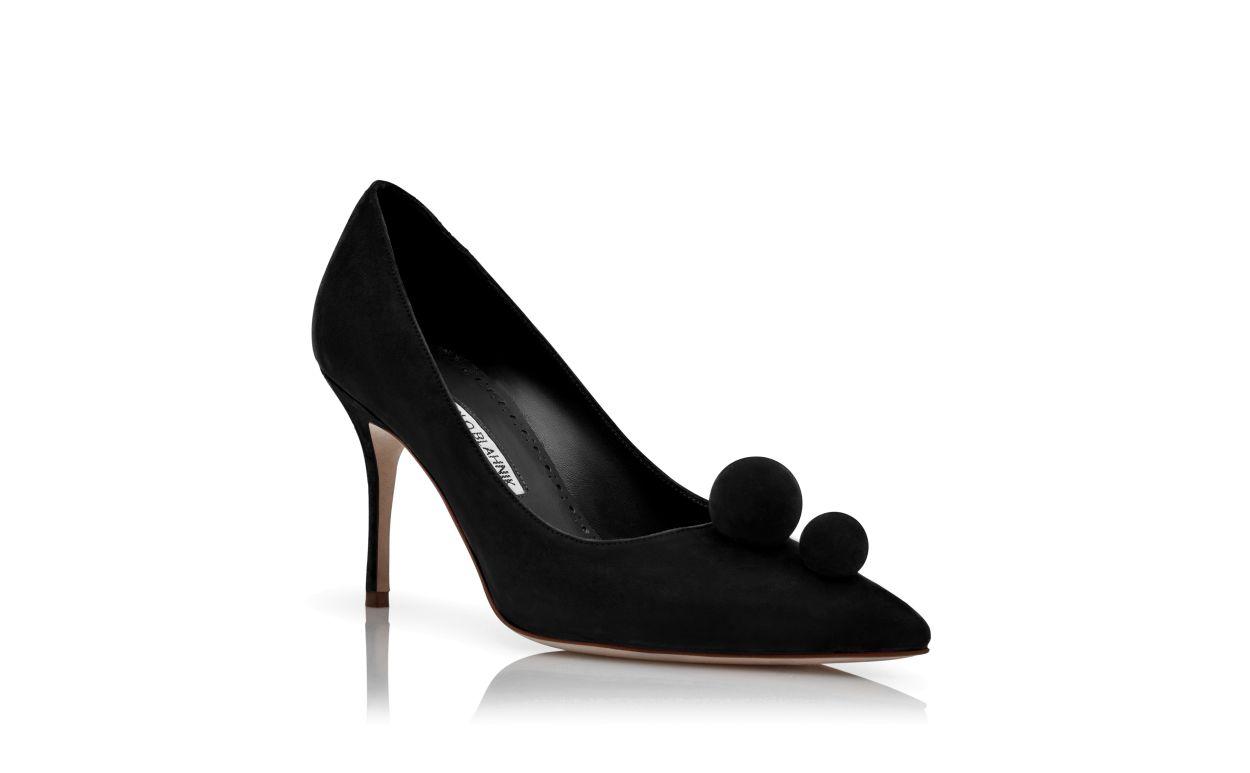 PIERA Black Suede Pom Pom Detail Pumps
 Product Image