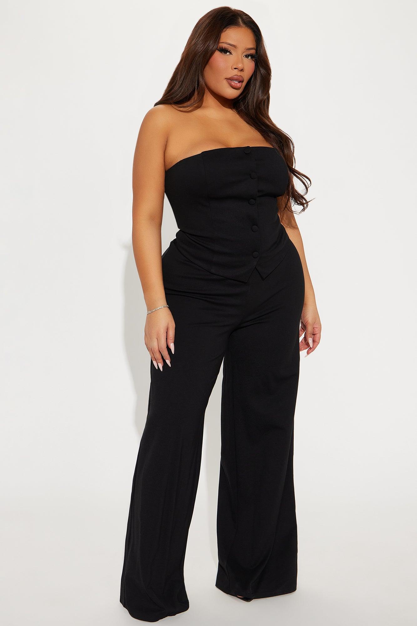 The Mia Strapless Ponte Jumpsuit - Black Product Image
