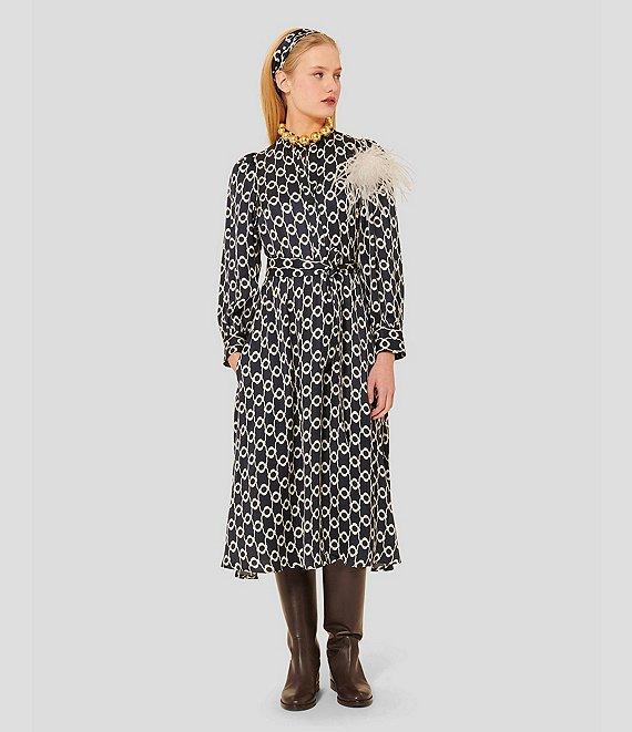 Tara Jarmon Rivoltina Satin Floral Print Notch Collar Long Sleeve Button Front Midi Dress Product Image