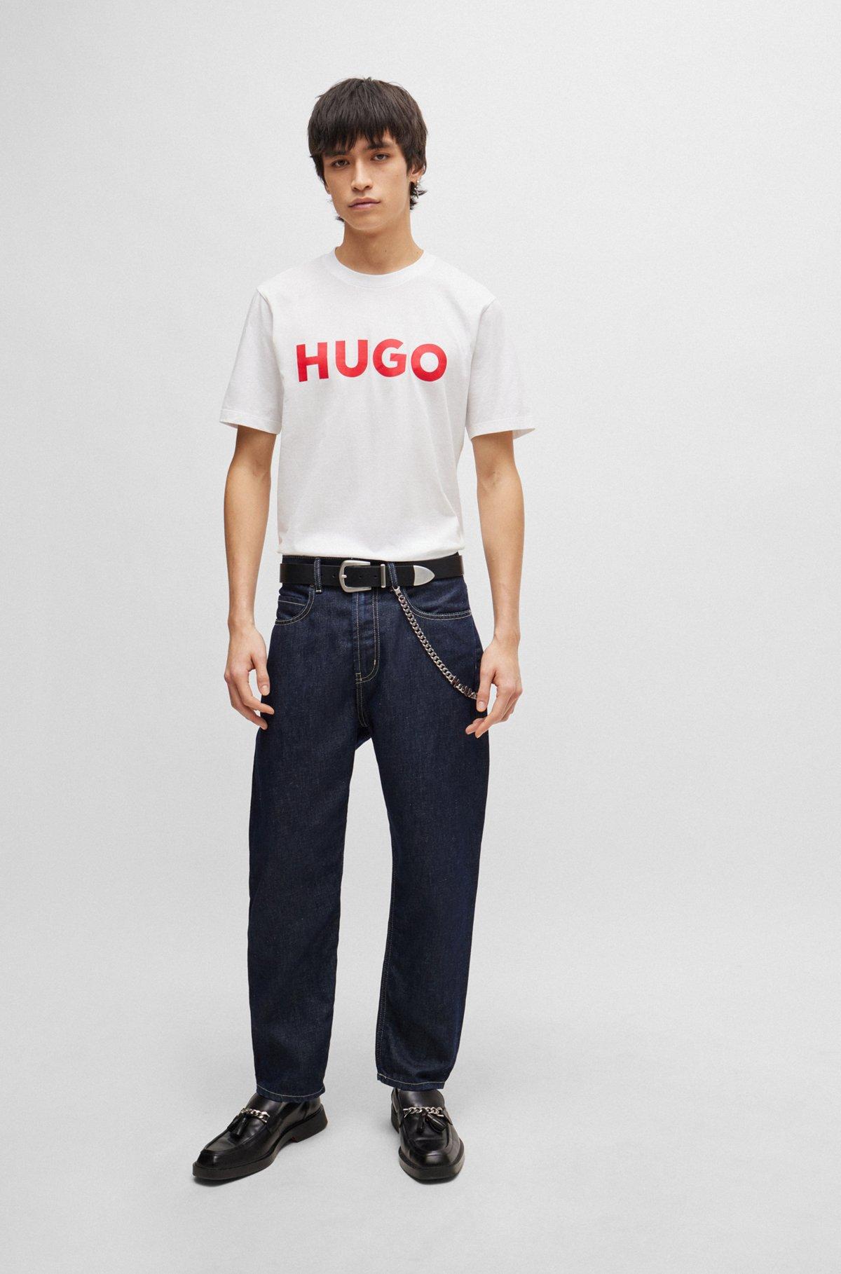 HUGO - Regular-fit T-shirt in cotton jersey with logo artwork - White Product Image