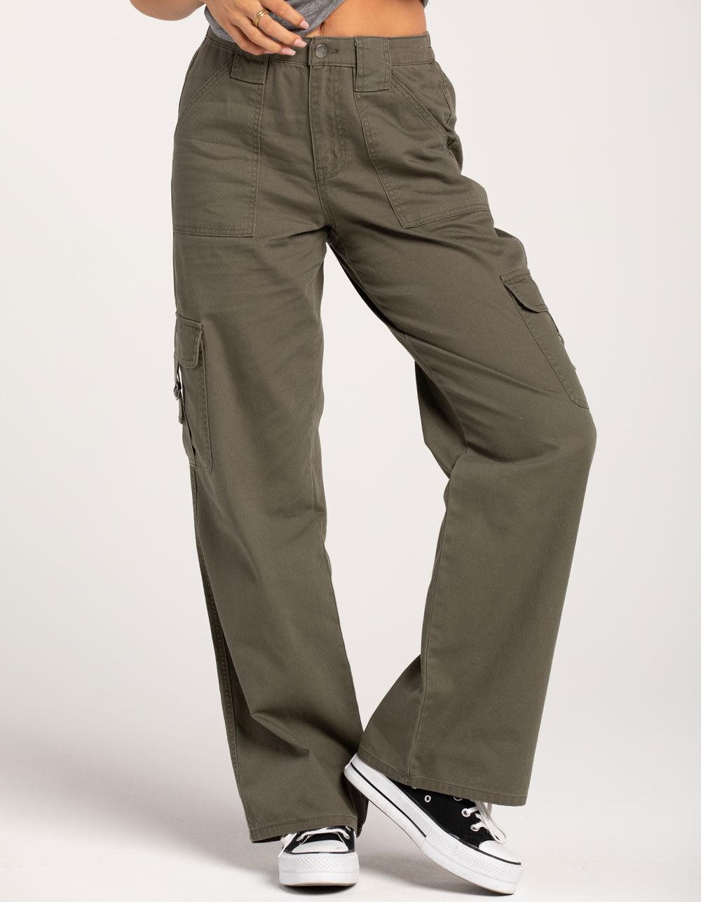 RSQ Womens Mid Rise Cargo Tape Pocket Twill Pants - DK KHAKI Product Image
