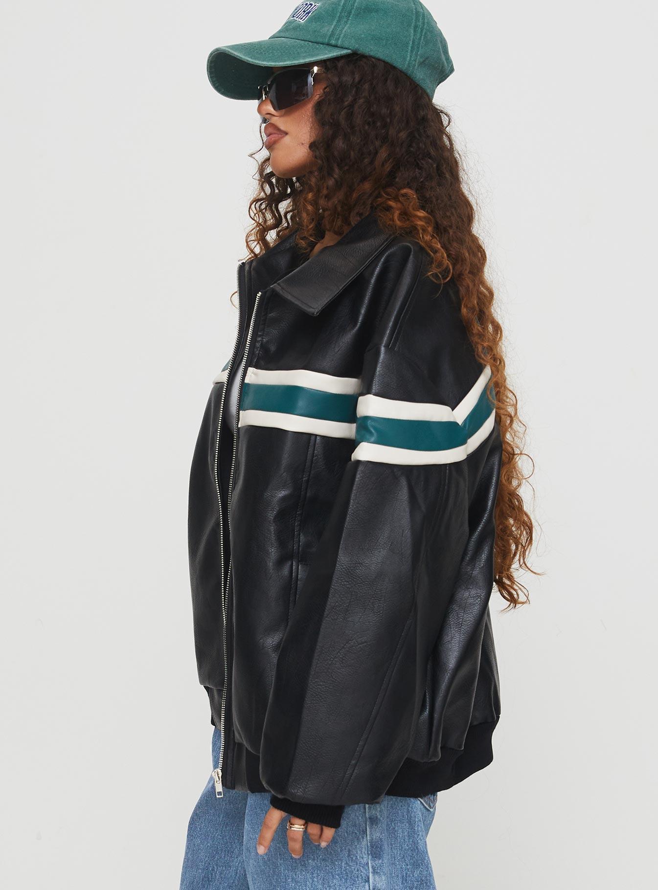 Goldsmith Faux Leather Bomber Jacket Black / Green Product Image