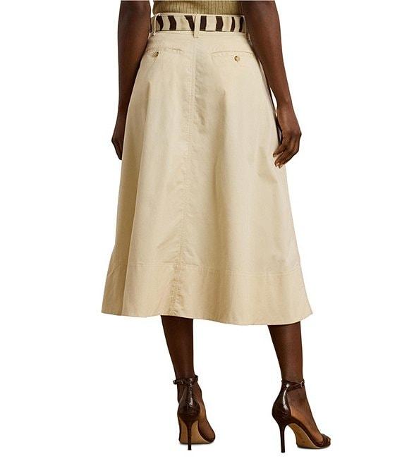 Lauren Ralph Lauren Micro-Sanded Twill Button Front Midi Skirt Product Image