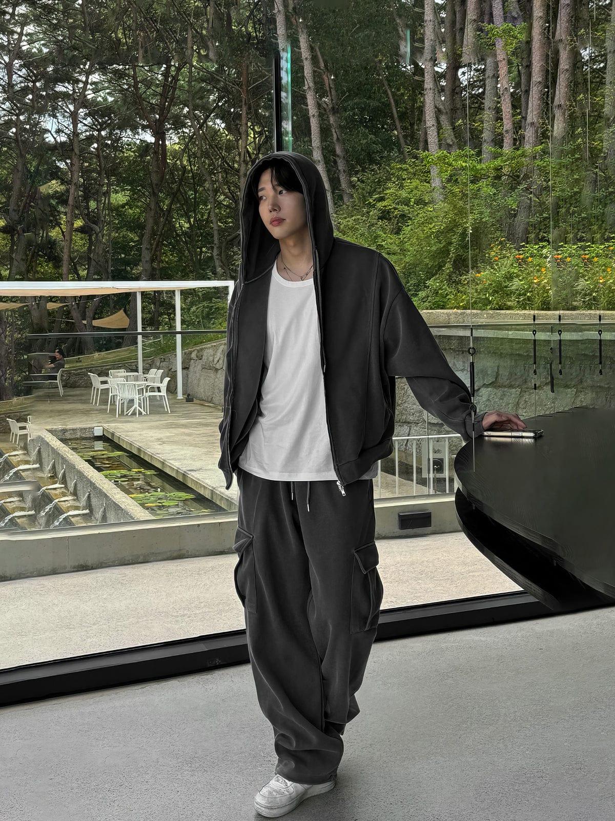 RT No. 12445 DARK GRAY ZIP HOODIE & CARGO SWEATPANTS Product Image