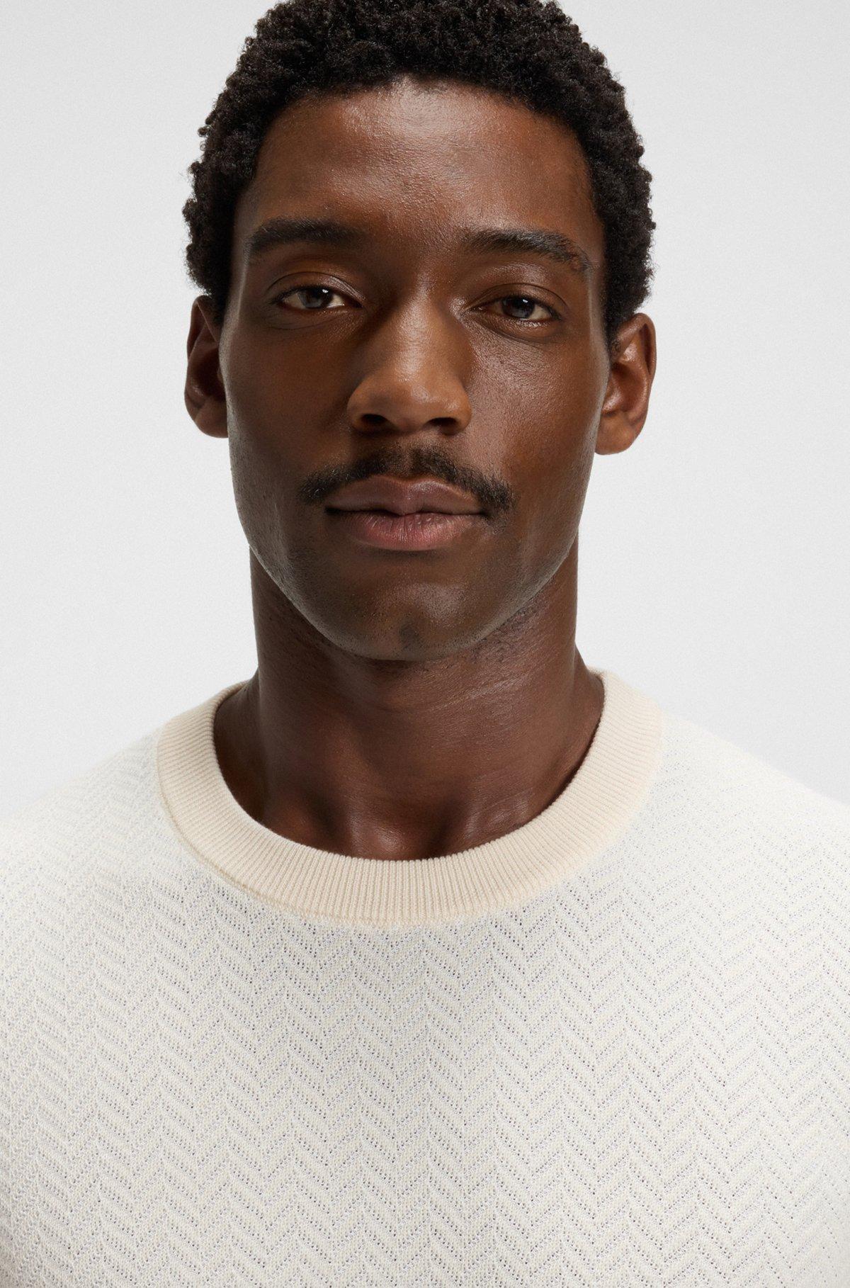 Herringbone-structured sweater in virgin wool and cotton Product Image