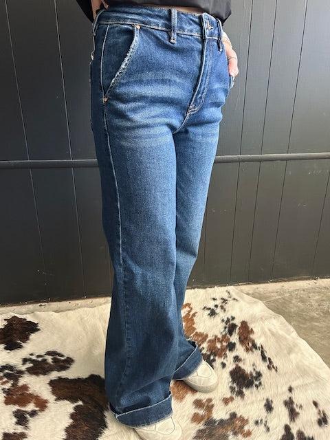 Slanted Pocket High Rise Wide Leg Jeans* Product Image