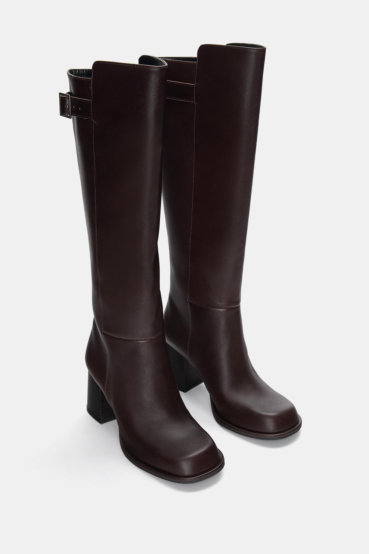 Leather high-heel knee-high boots Product Image
