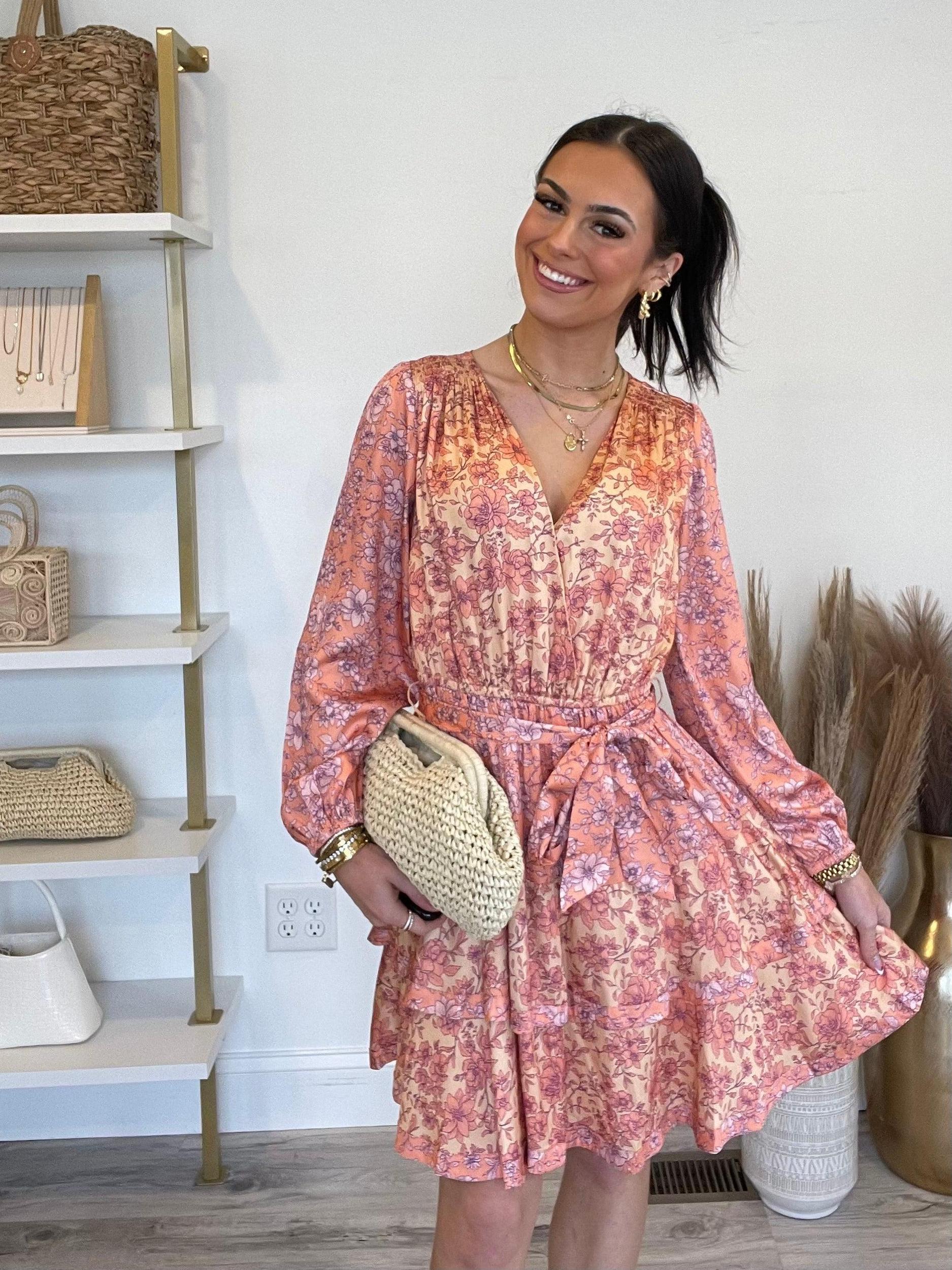 FINAL SALE April Floral Mini Dress | Coral Product Image