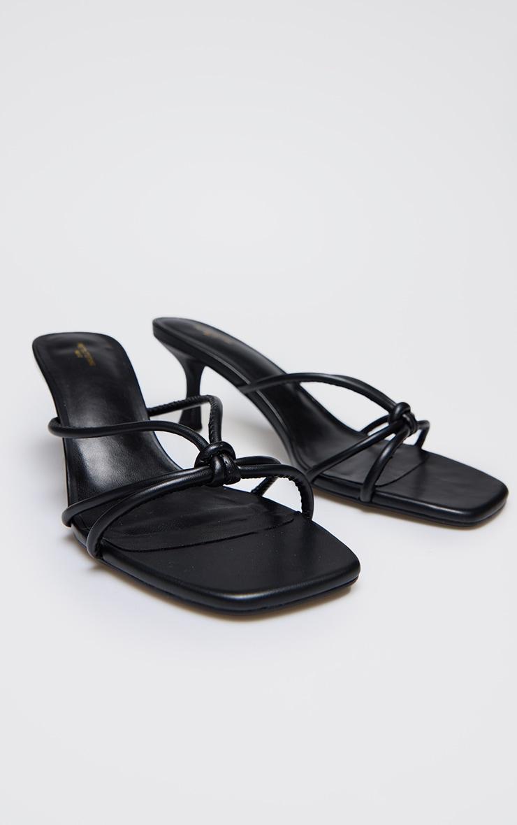Black PU Wide Fit Square Toe Knotted Heeled Mules Product Image