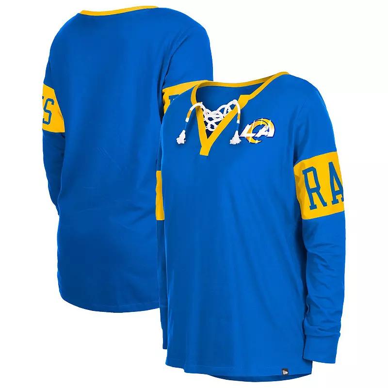 Women's New Era Royal Los Angeles Rams Lace-Up Notch Neck Long Sleeve T-Shirt, Size: Medium, Blue Product Image