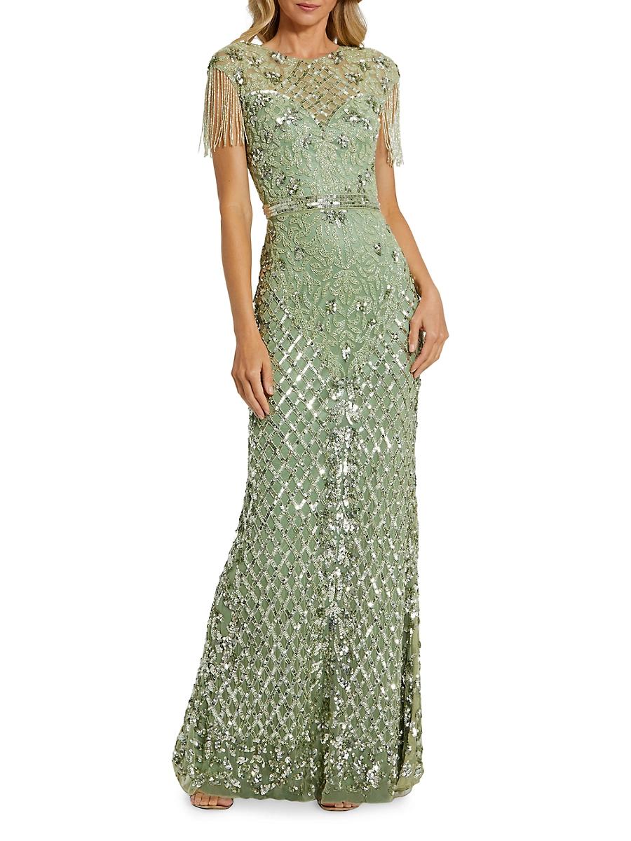 Womens Beaded Fringe Gown Product Image