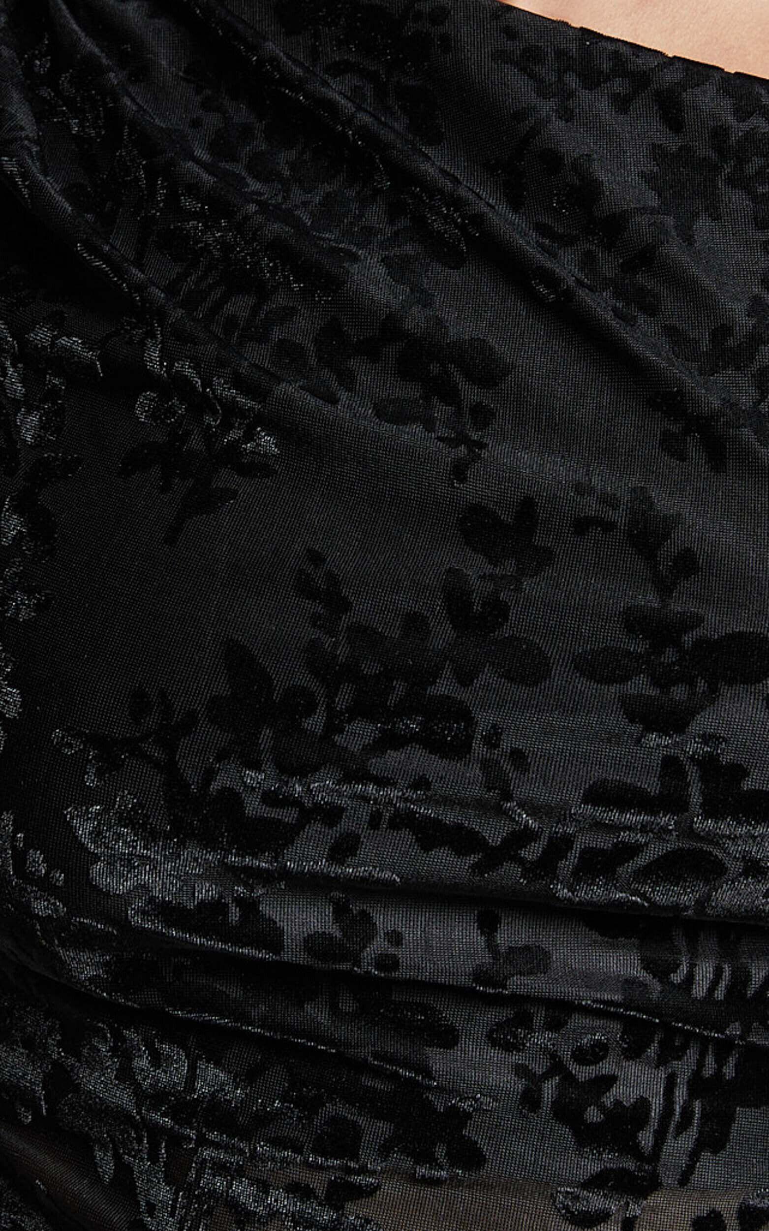 Willow Top - Off Shoulder Ruched Burnout Velvet Top in Black Floral Product Image