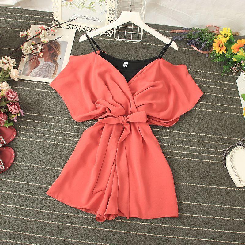 Short-Sleeve Cold Shoulder Romper Product Image