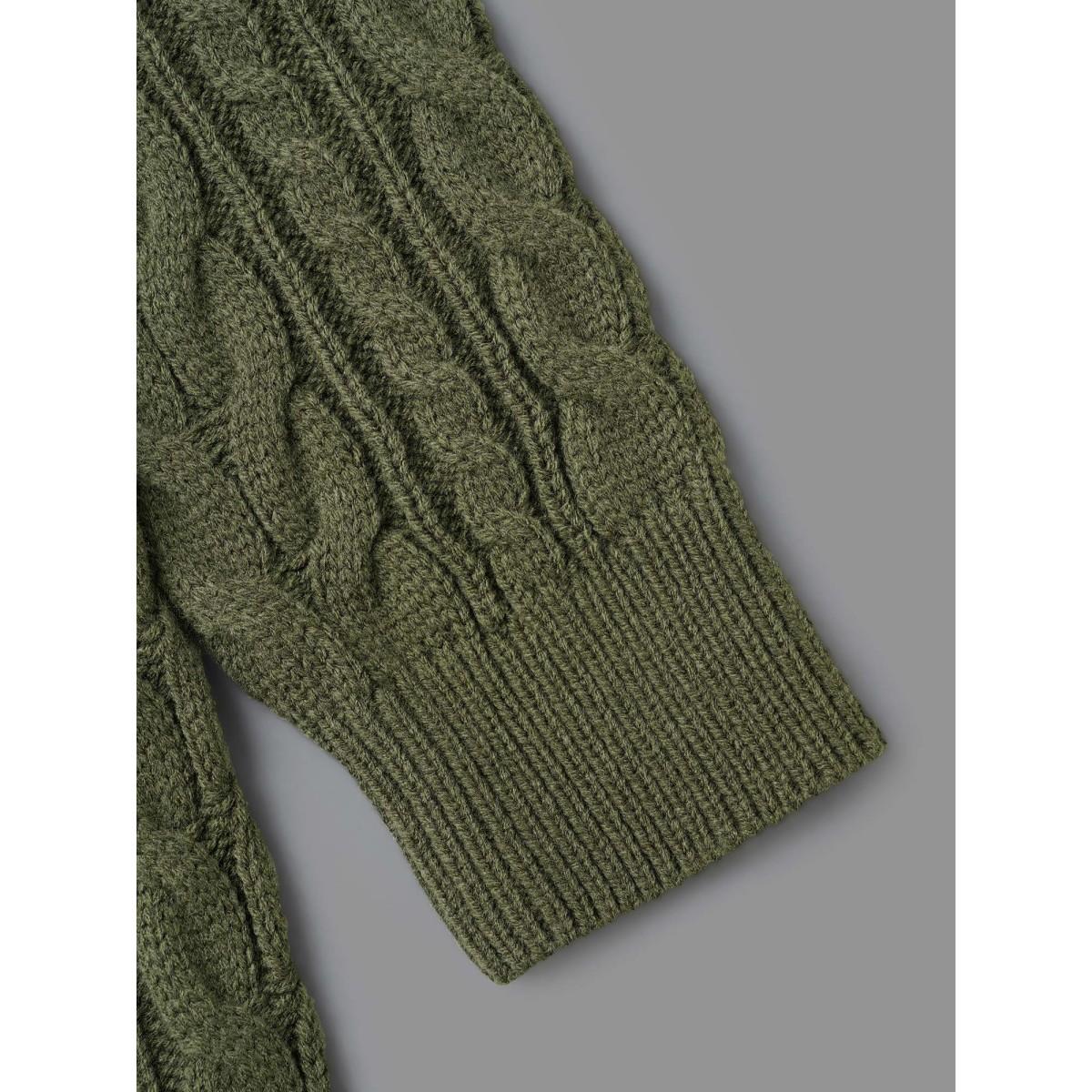 Plus Size Asymmetrical Neck Cable Knit Zipper Pullover ArmyGreen Women Leisure Loose Long Sleeve Asymmetrical Neck Casual Pullovers BloomChic 22-24/3X Product Image