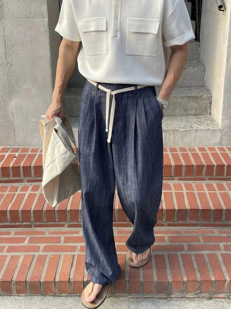 RT No. 19043 PLEATED WIDE STRAIGHT PANTS Product Image