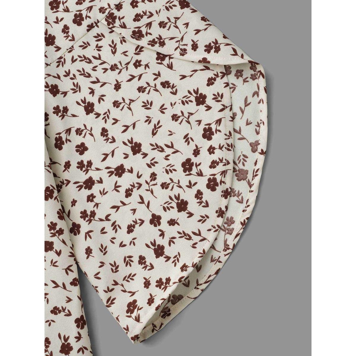 Plus Size Beige Crew Neck Ditsy Floral Bell Sleeve Blouse Women Elegant Elbow-length sleeve Round Neck Everyday Blouses BloomChic 12/L Product Image