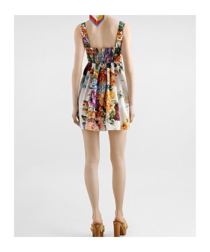 DOLCE & GABBANA Multicolor Sleeveless Dress With Bustier Style Neckline And All-over Floral Print In Cotton Woman Product Image