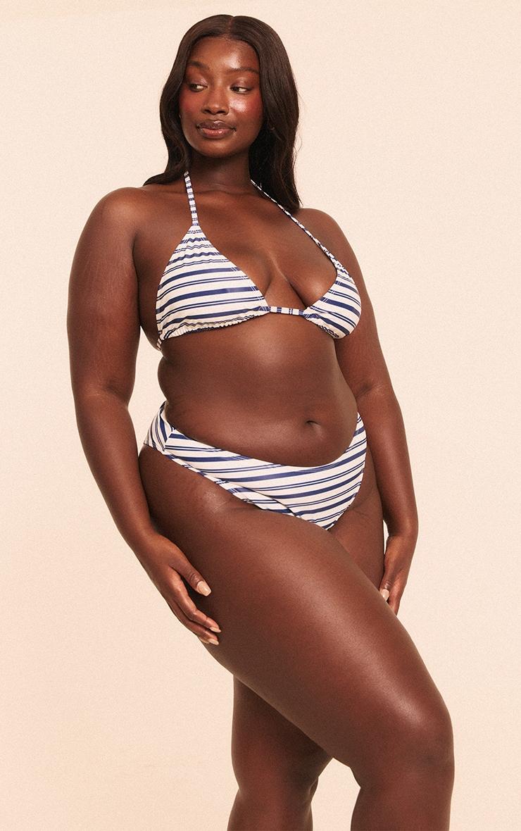 Plus Navy Stripe Triangle Bikini Top Product Image